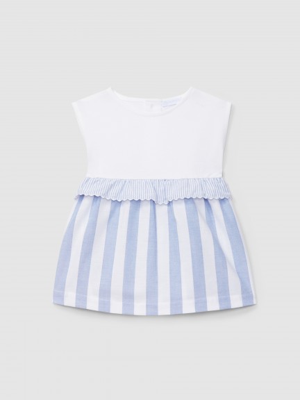 Dress in pique and striped Oxford fabric