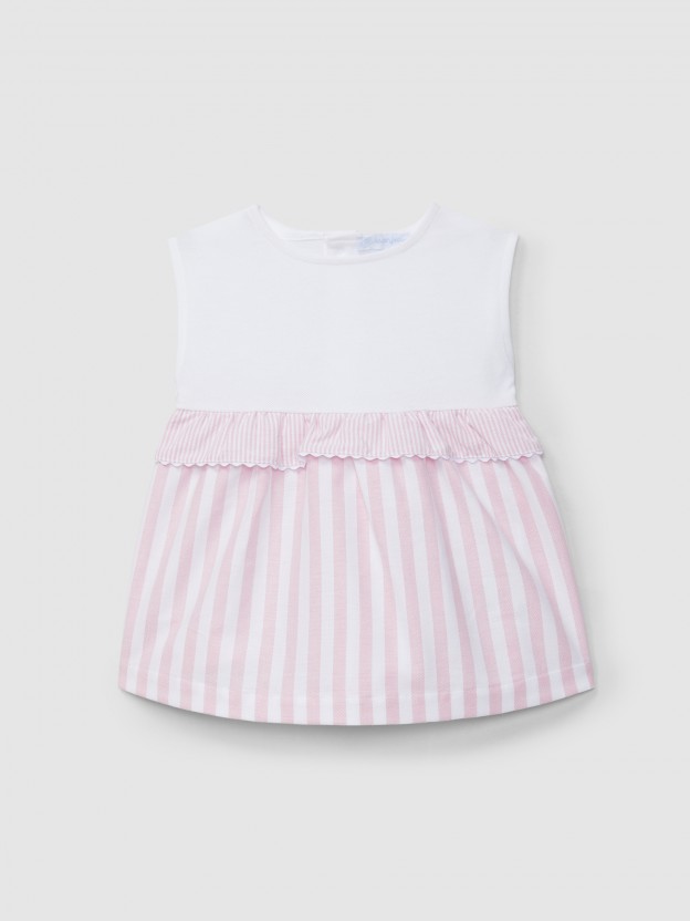 Dress in pique and striped Oxford fabric Dress in pique and striped Oxford fabric