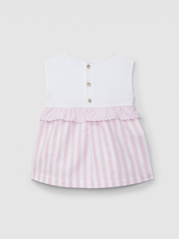 Dress in pique and striped Oxford fabric Dress in pique and striped Oxford fabric