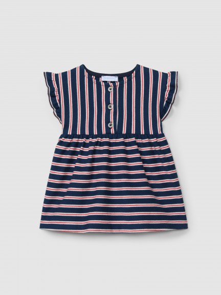 Dress in multi-coloured striped plush