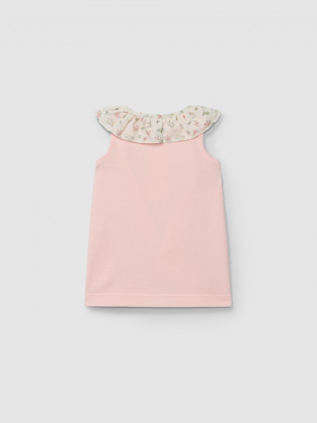 Dress pique with ruffled printed collar Dress pique with ruffled printed collar