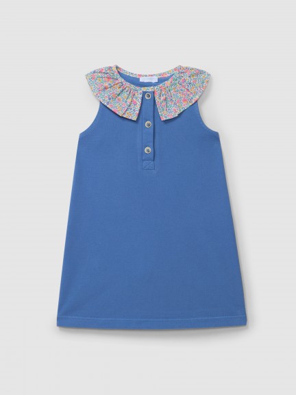 Dress pique with ruffled printed collar