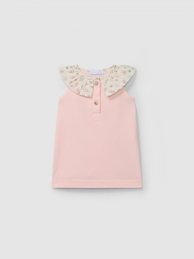 Dress pique with ruffled printed collar Dress pique with ruffled printed collar