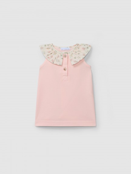 Dress pique with ruffled printed collar