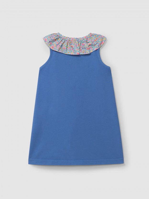 Dress pique with ruffled printed collar