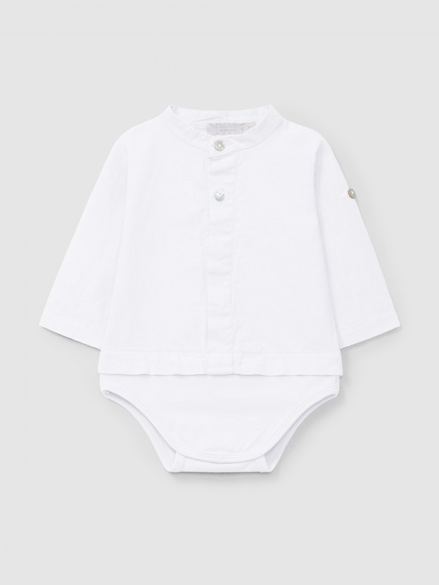 Body-camisa liso em linho