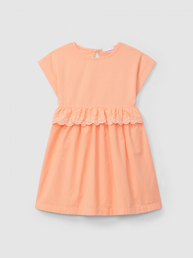 Dress detail of ruffle English embroidery