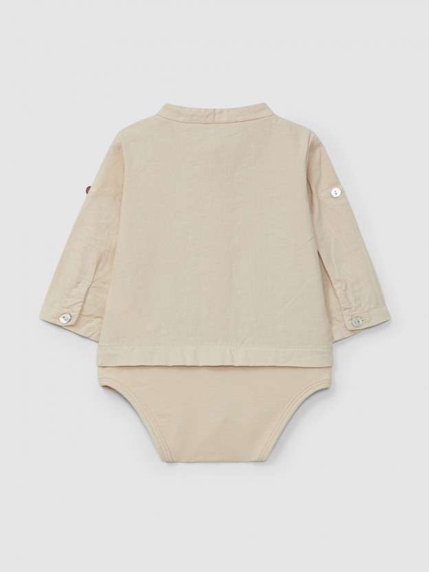 Body-camisa liso em linho Body-camisa liso em linho