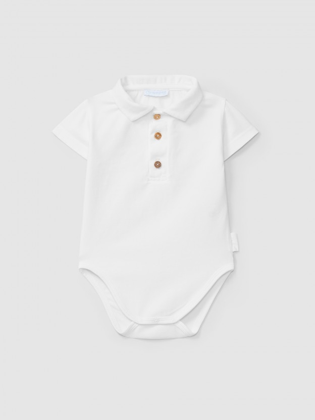 Short-sleeved bodysuit with pointy collar Short-sleeved bodysuit with pointy collar