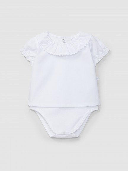 Body-blusa gola de folho com detalhe de espiguilha