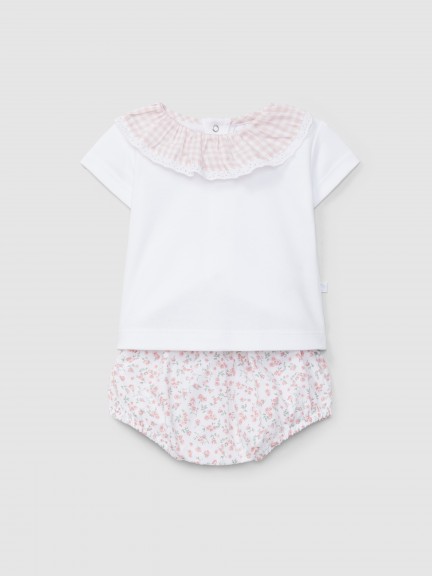 Two-piece set vichy plaid and flowers