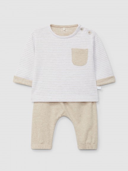 Two-piece set in striped double-layered melange jersey