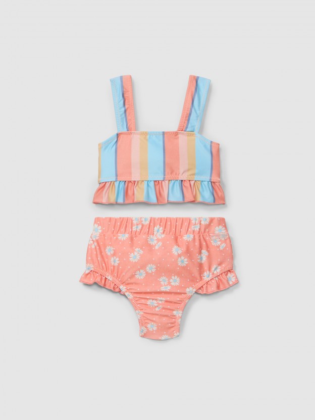 Bikini multi-coloured stripes and flowers Bikini multi-coloured stripes and flowers