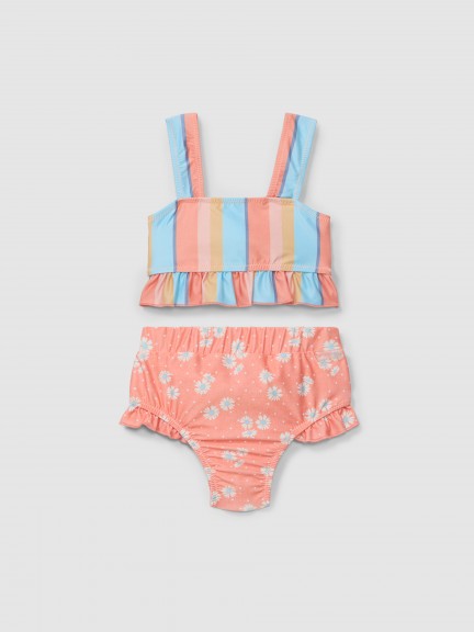 Bikini multi-coloured stripes and flowers