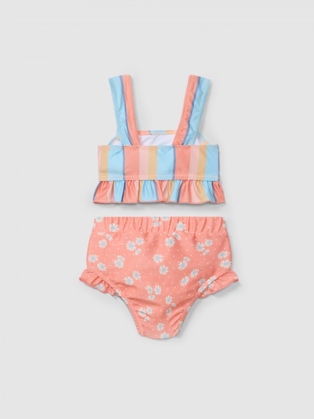 Bikini multi-coloured stripes and flowers Bikini multi-coloured stripes and flowers