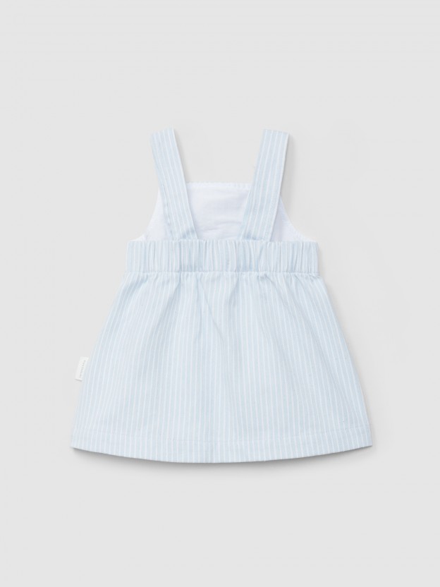 Saia de peito tecido denim de riscas