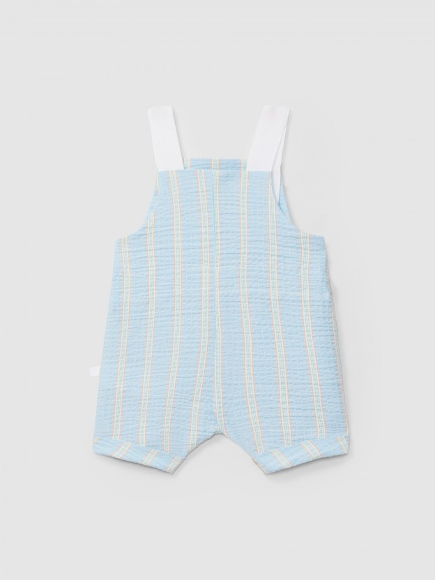 Dungaree shorts seersucker fabric multi-coloureded stripes