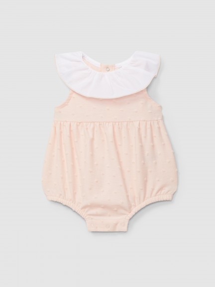 Shortie ruffled collar embossed polka dots