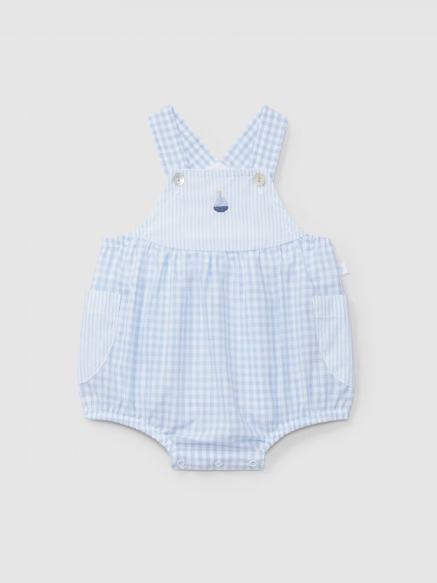 Shortie vichy plaid and stripes with embroidered detail