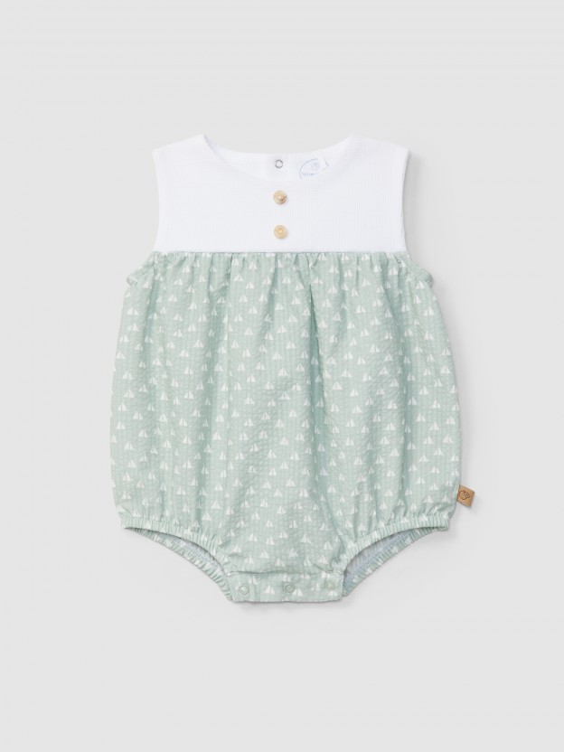 Fofo seersucker estampado e malha waffle Fofo seersucker estampado e malha waffle