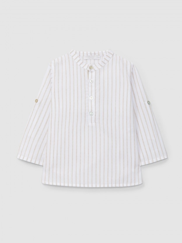 Shirt mandarin collar embossed stripes Shirt mandarin collar embossed stripes