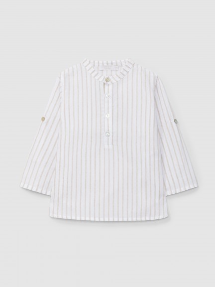Shirt mandarin collar embossed stripes