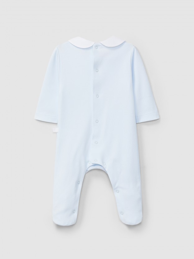 Babygrow with ribbed detail and round collar