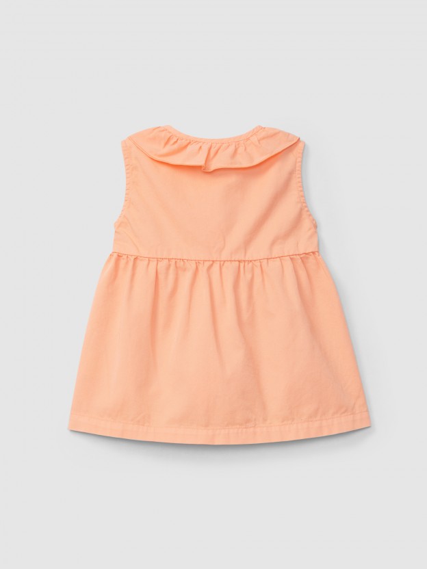 Vestido en sarga con cuello de volante