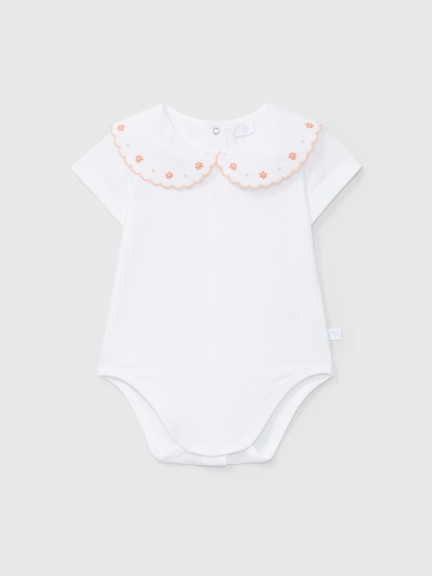 Bodysuit collar embroidered flowers