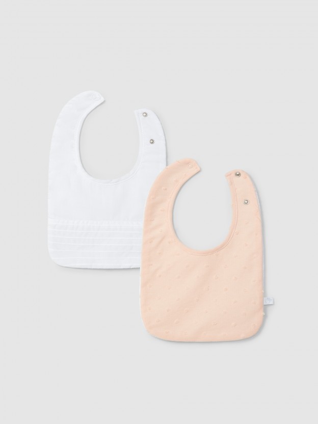 Pack-of-two ribbed bibs with embossed polka dots Pack-of-two ribbed bibs with embossed polka dots