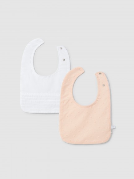 Pack-of-two ribbed bibs with embossed polka dots