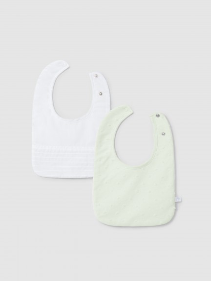 Pack-of-two ribbed bibs with embossed polka dots