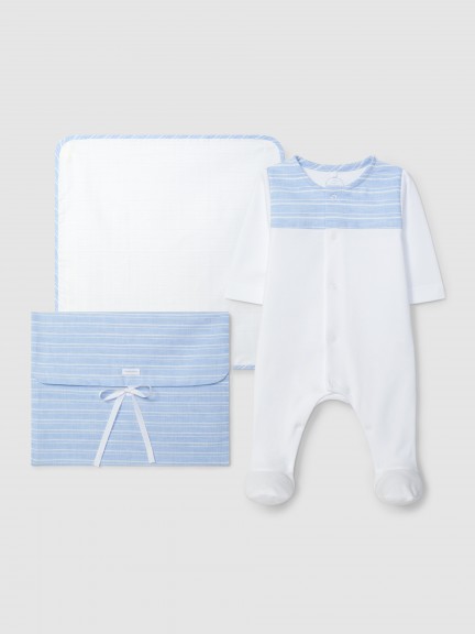 Conjunto de trs peas riscas primeira roupinha