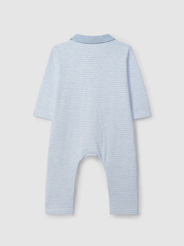 Babygrow malha dupla de riscas sem pés Babygrow malha dupla de riscas sem pés