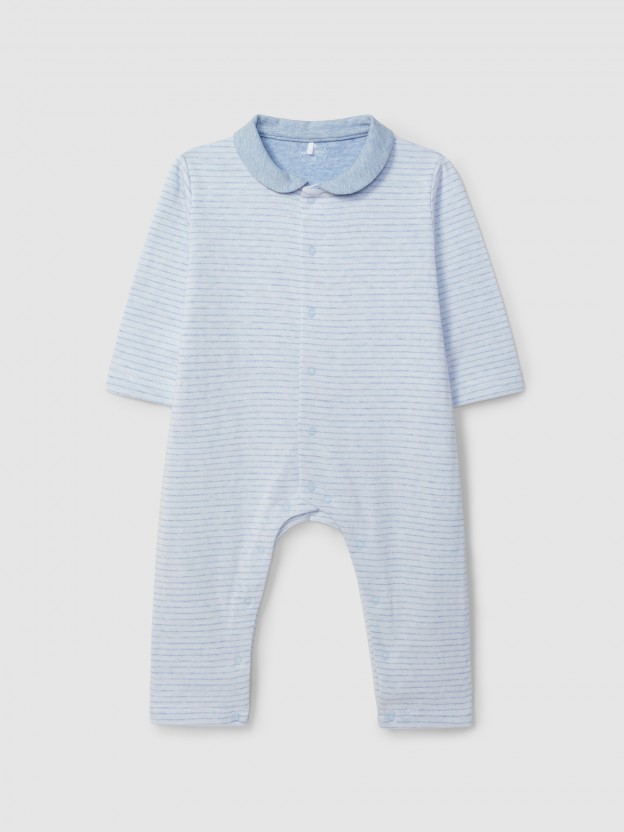 Babygrow malha dupla de riscas sem pés Babygrow malha dupla de riscas sem pés