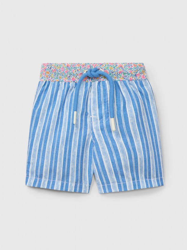 Short de bain fleurs Liberty et rayures Short de bain fleurs Liberty et rayures