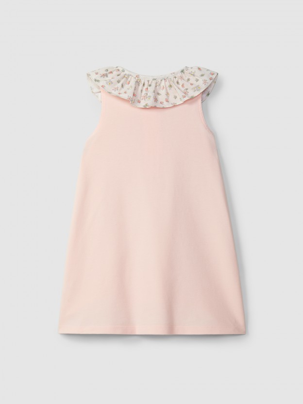 Dress pique with ruffled printed collar Dress pique with ruffled printed collar