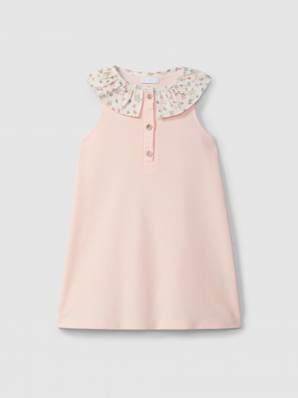 Dress pique with ruffled printed collar