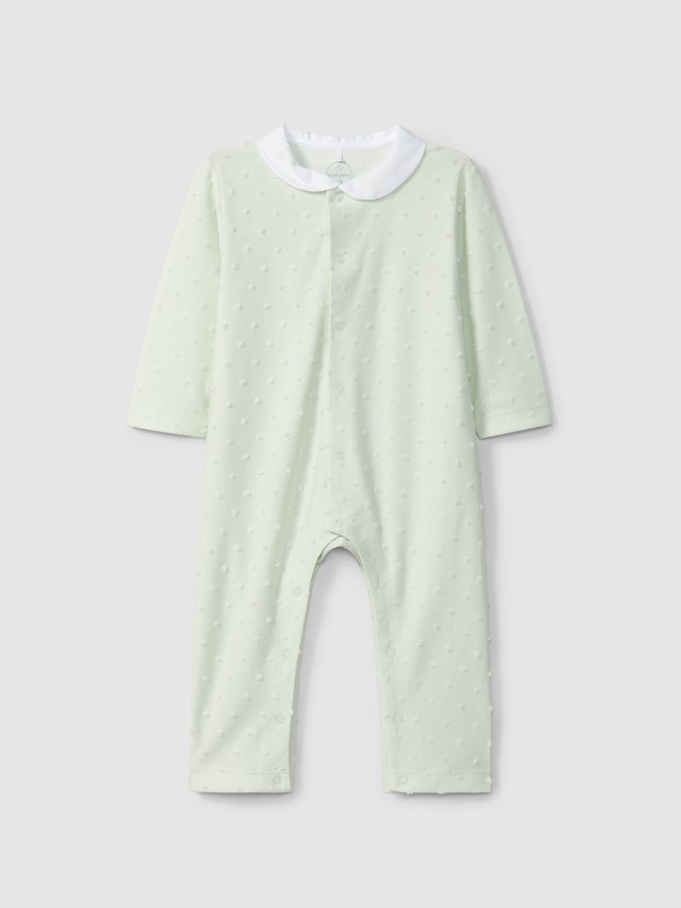 Babygrow round collar with embossed polka dots Babygrow round collar with embossed polka dots