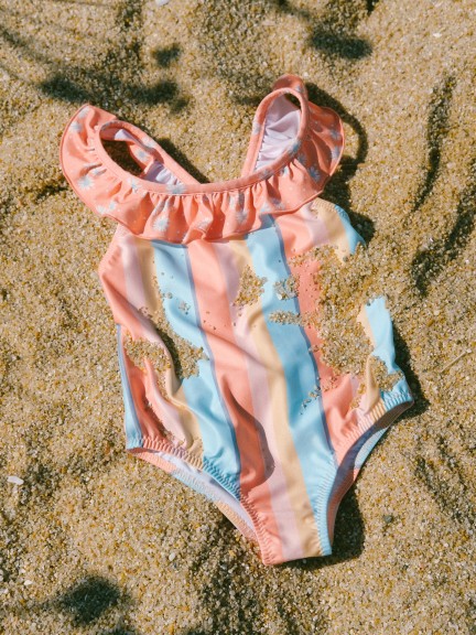 Swimsuit multi-coloured stripes and flowers