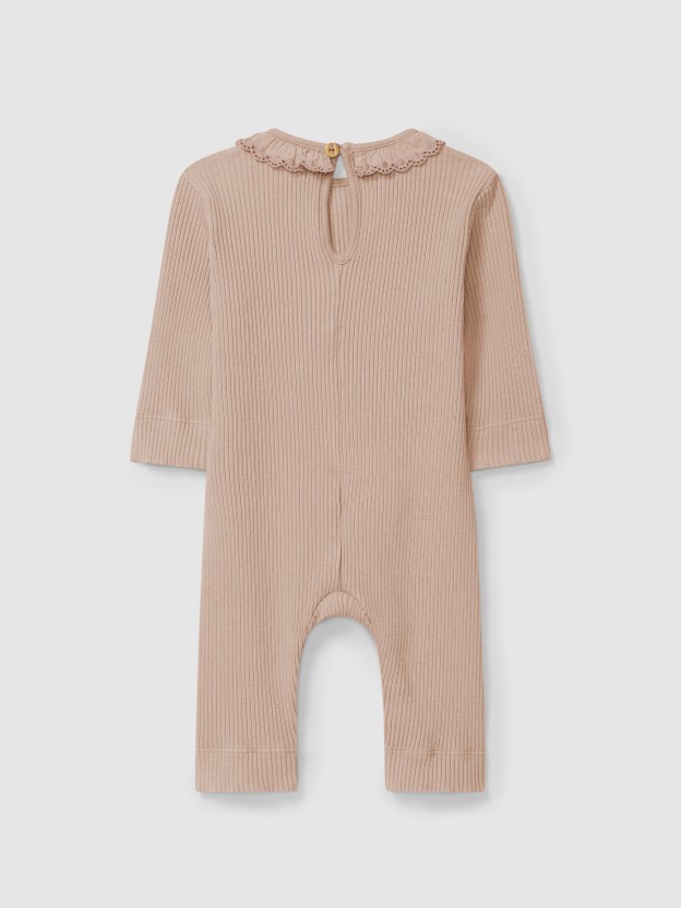 Romper in ribbed jersey with ruffled collar