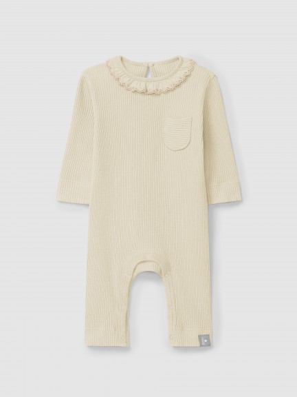 Romper in ribbed jersey with ruffled collar