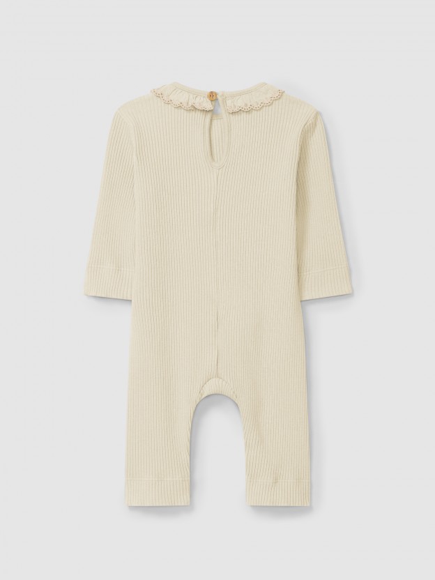 Romper in ribbed jersey with ruffled collar
