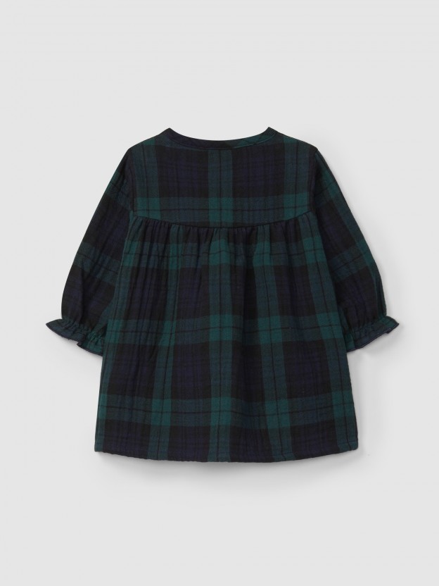 Robe carreaux avec dtail de poches avec volant brod