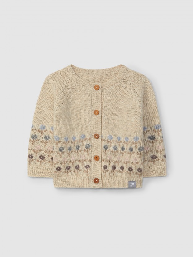 Jacquard knitted cardigan - 930AR5W0071400012 - Laranjinha