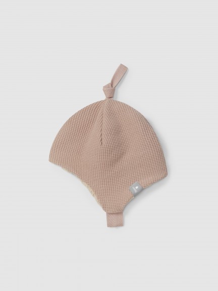 Bonnet en maille gaufre doubl en fourrure