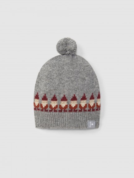 Gorro tricotado jacquard Pai Natal com pom-pom
