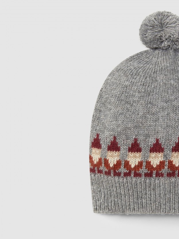 Gorro tricotado jacquard Pai Natal com pom-pom