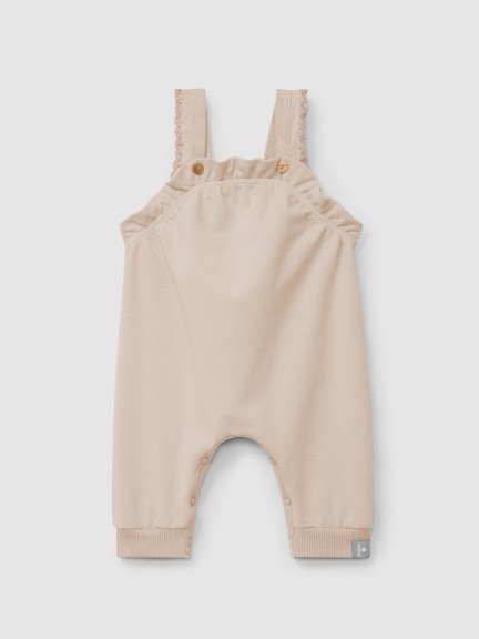 Plush dungarees with ruffled detail with embroidery