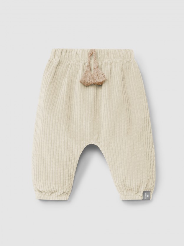 Pantaln pull-up de terciopelo acanalado y detalle de cordn con pompn